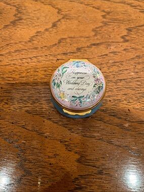 Halcyon Days Enamel Trinket Box - “Happiness On Your Wedding Day"